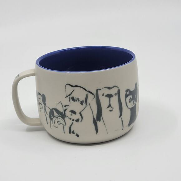 Anthropologie Dog Person Mug Cream Stoneware  Blue 12 oz Coffee Cup Mug - Picture 2 of 7
